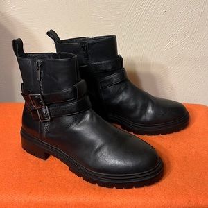 Lucky Brand Basimi Black Leather Motorcycle Buckle Moto Ankle Boots size 10